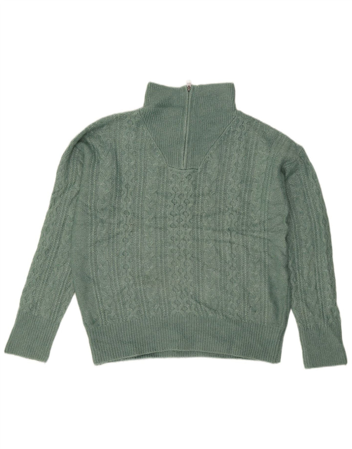 Suéter feminino Fat Face com zíper e pescoço grande Reino Unido 12 nylon verde médio