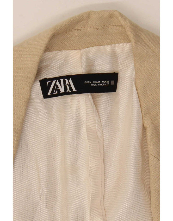 Zara Jaqueta Blazer Feminina Manga 3/4 Aberta Reino Unido 12 Médio Bege