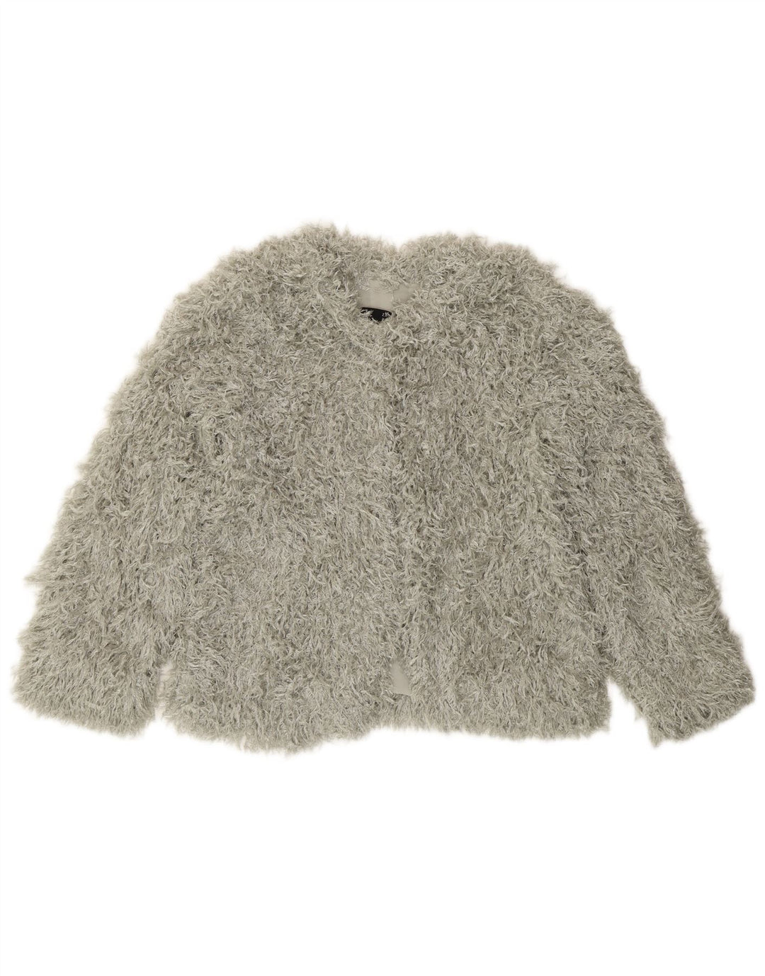 Zara Womens Faux Fur Crop Jacket UK 10 Pequeno Poliéster Cinza