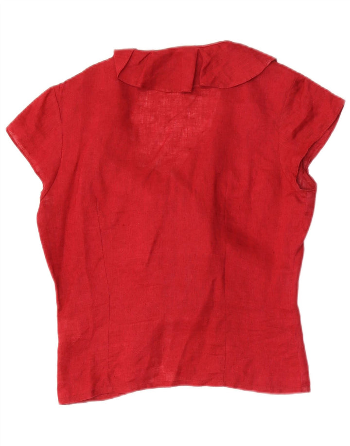 Blunauta blusa feminina com babados frontal IT 42 linho vermelho médio