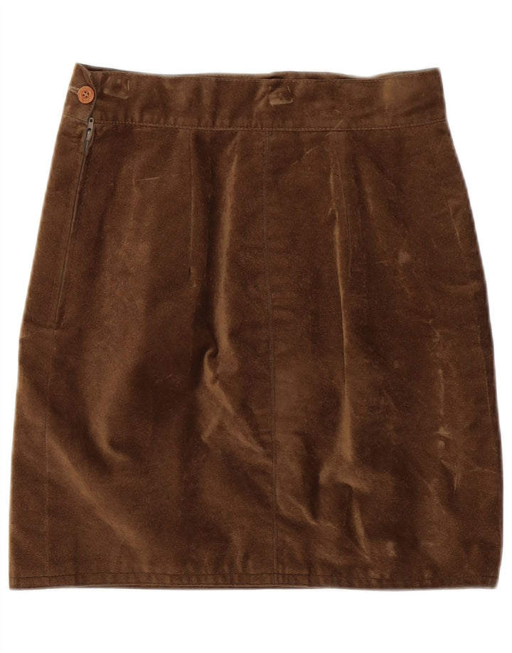 Saia lápis feminina vintage de camurça W26 pequena marrom