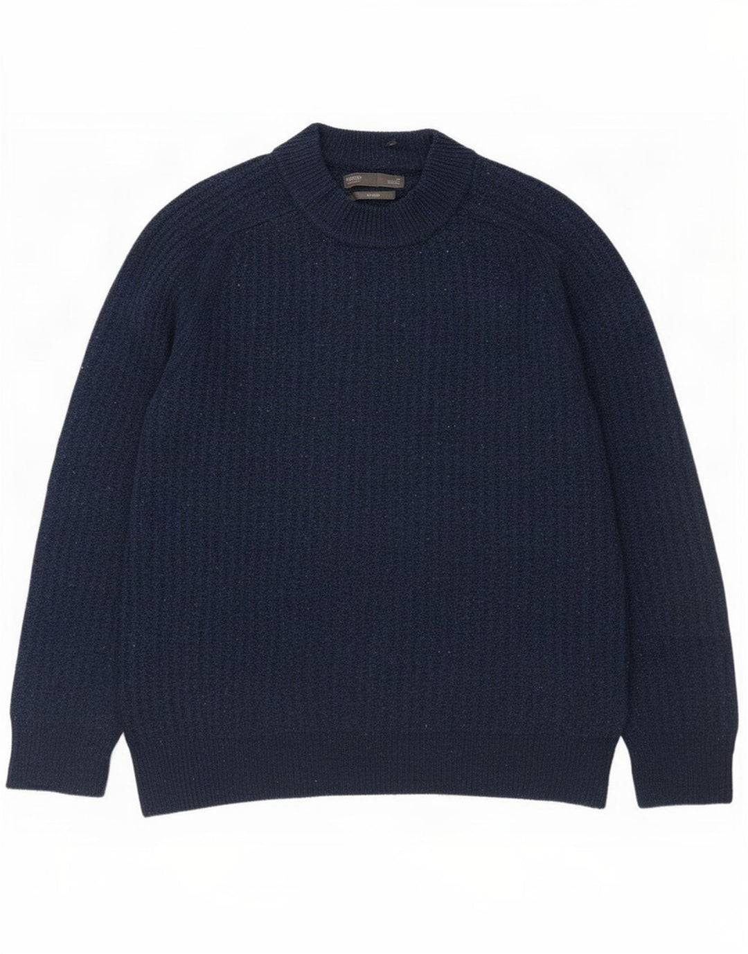 Suéter masculino Marks & Spencer com gola redonda, médio azul marinho manchado