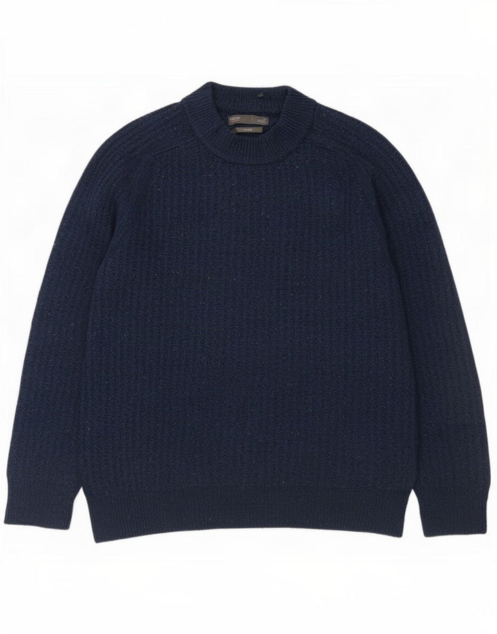 Suéter masculino Marks & Spencer com gola redonda, médio azul marinho manchado