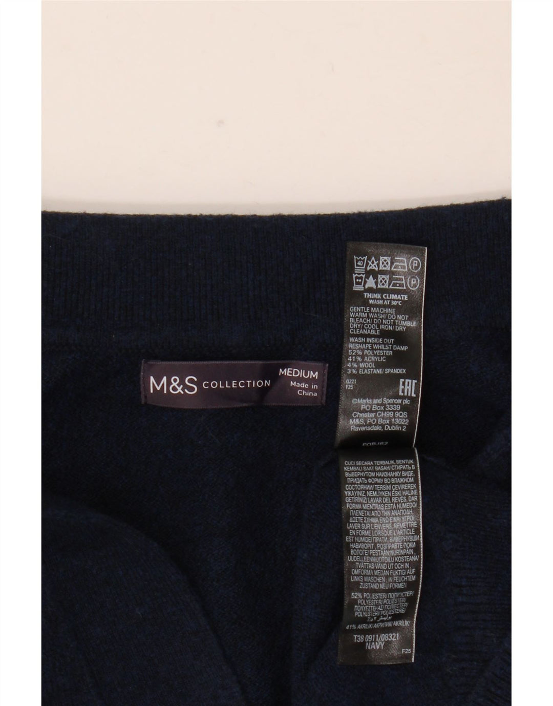Suéter feminino Marks & Spencer com gola polo e gola polo Reino Unido 14 médio azul marinho