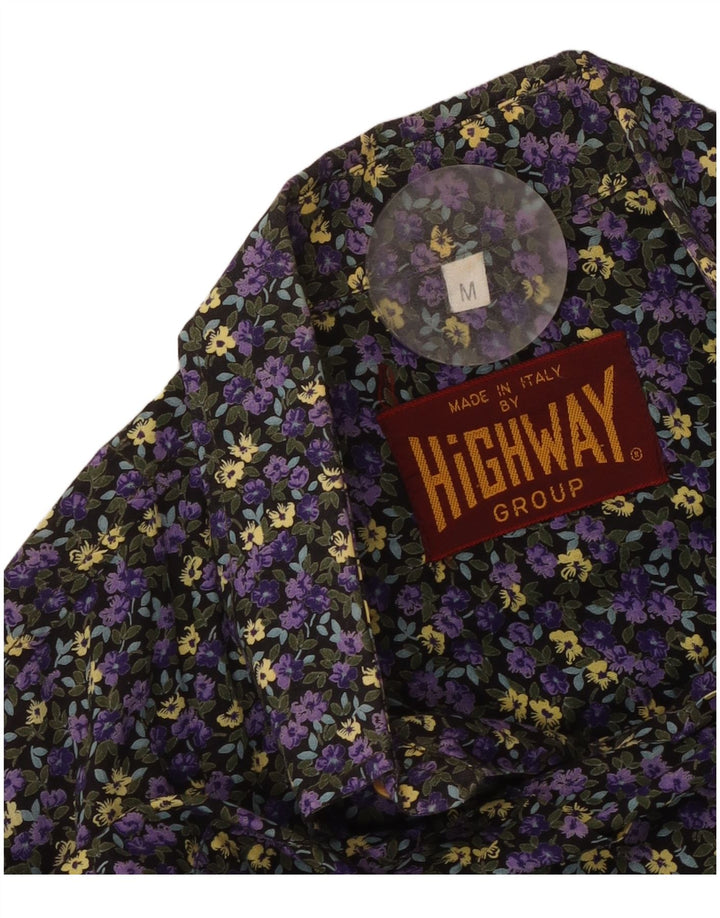 Camisa masculina vintage de manga curta médio roxo floral
