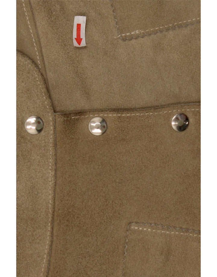 Minissaia feminina vintage de camurça W28 couro cáqui médio