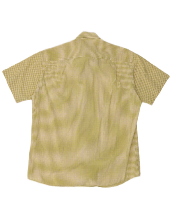 Camisa masculina de manga curta Pierre Cardin tamanho 40 algodão guingão amarelo médio