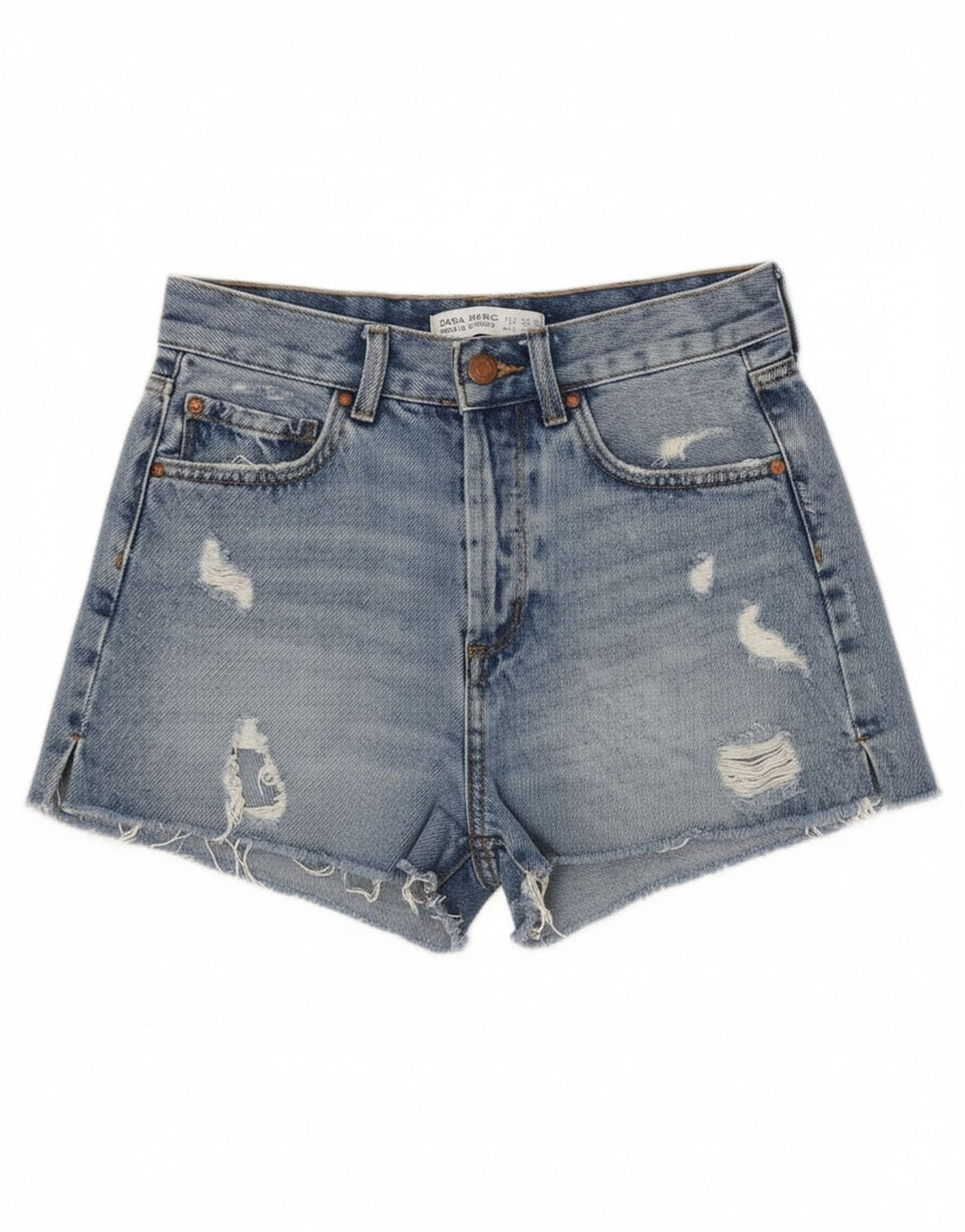 Zara Shorts jeans feminino desgastado UE 34 2XS W24 azul