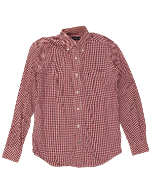 Camisa masculina Nautica pequena vermelha de algodão guingão