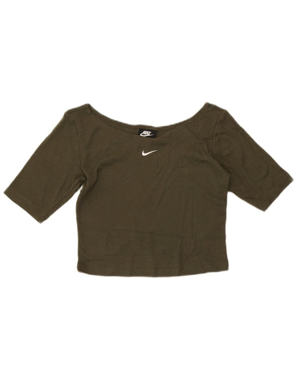 Camiseta Nike Feminina Crop Top UK 10 Pequeno Algodão Cáqui