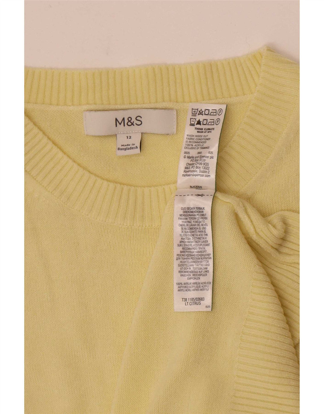 Suéter feminino Marks & Spencer com gola canoa Reino Unido 12 acrílico amarelo médio