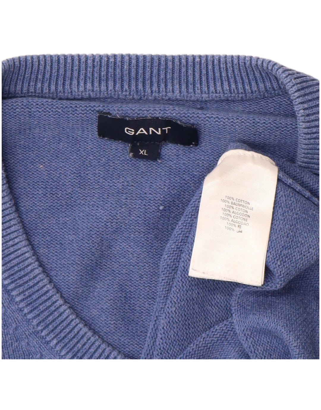 Suéter masculino GANT com decote em V XL algodão azul