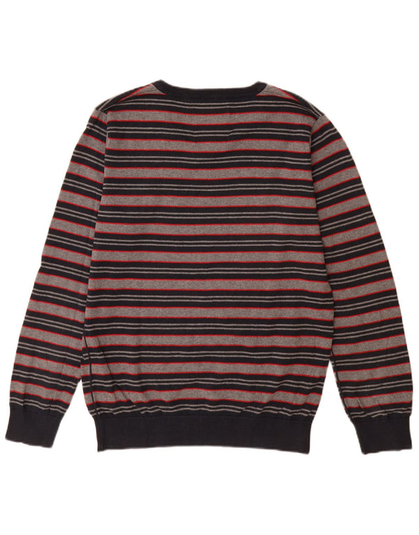 Suéter masculino Jack & Jones com gola V e algodão listrado cinza médio