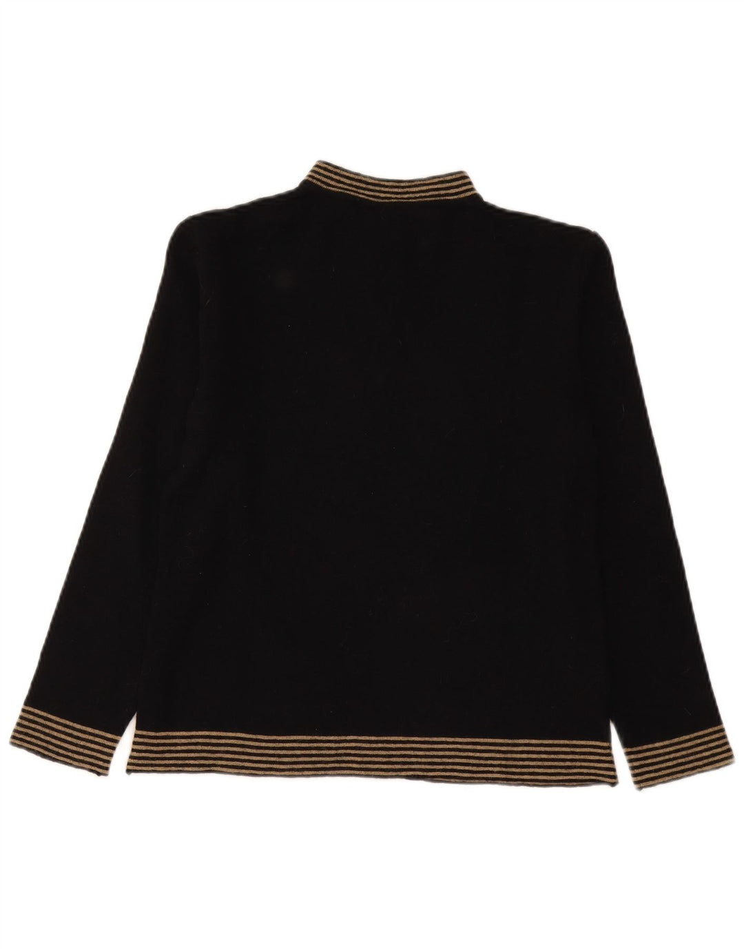 Suéter feminino vintage com gola tartaruga Reino Unido 12 listrado preto médio