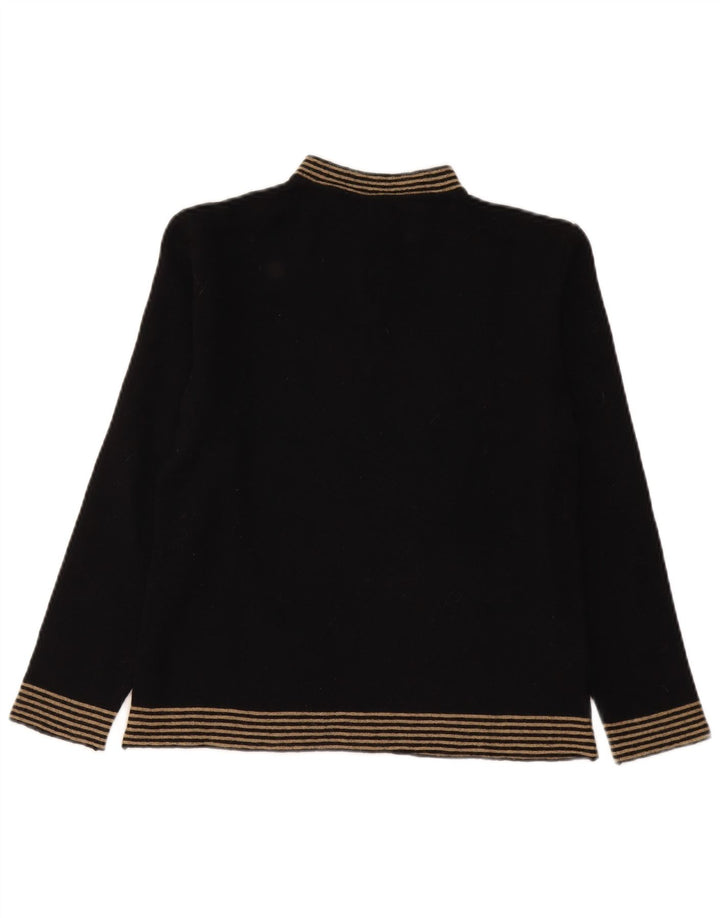 Suéter feminino vintage com gola tartaruga Reino Unido 12 listrado preto médio