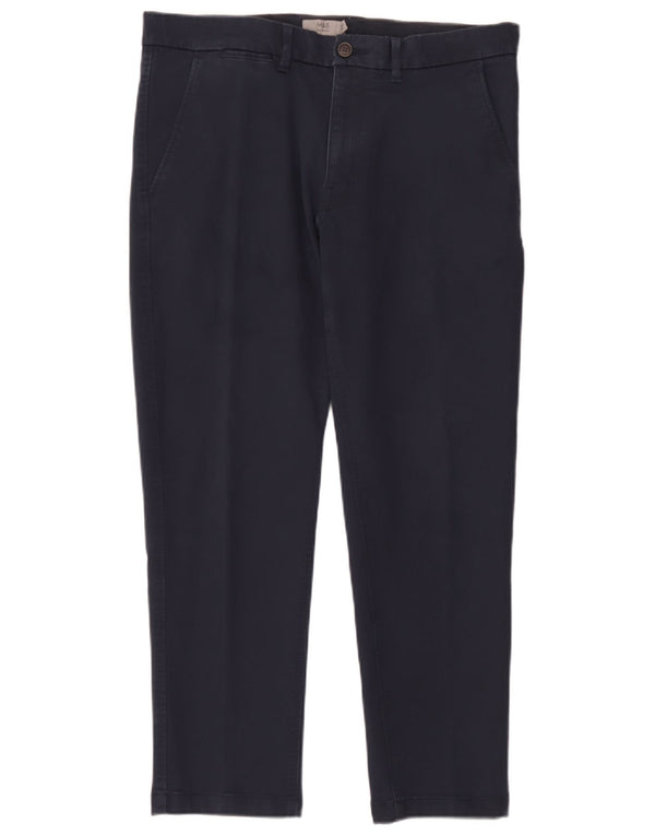 Calça chino reta masculina Marks & Spencer W36 L29 algodão azul marinho
