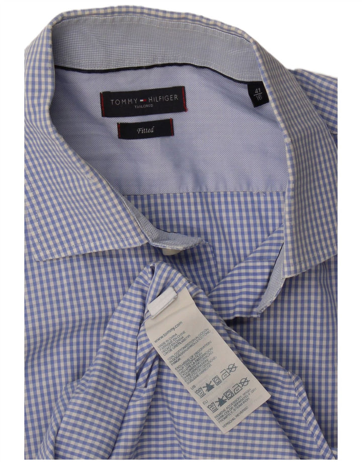 Camisa masculina Tommy Hilfiger sob medida ajustada tamanho 41 16 grande azul guingão