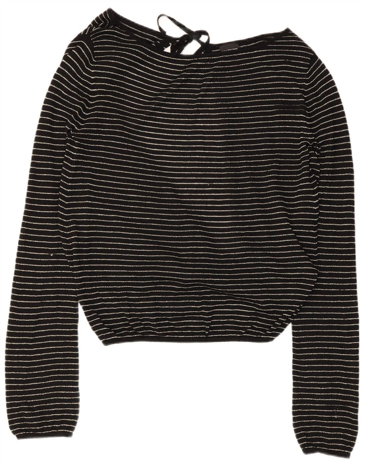 Blusa feminina Calvin Klein crop top UK 14 grande preto listrado viscose