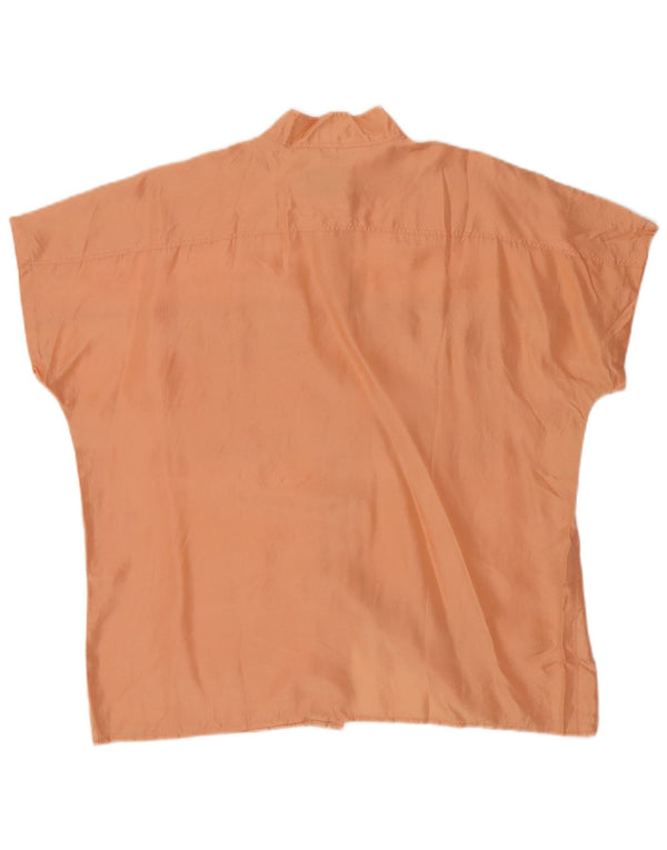 Blusa feminina vintage de manga curta com ajuste solto UE 42 grande seda rosa