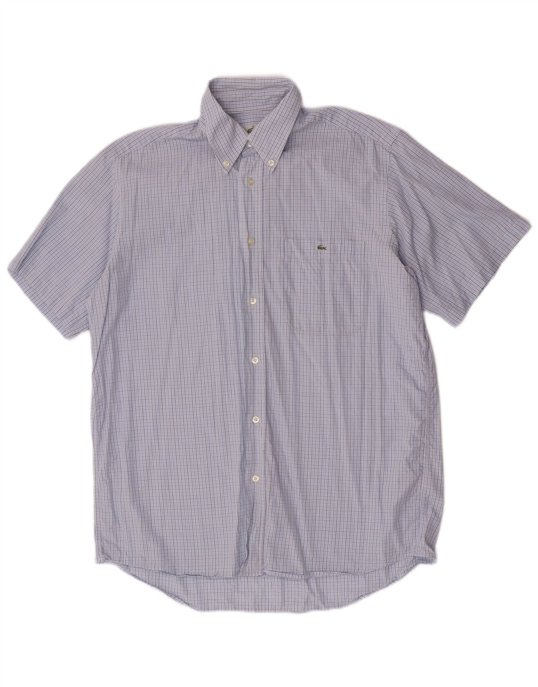 Camisa masculina de manga curta Lacoste tamanho 39 algodão guingão azul médio