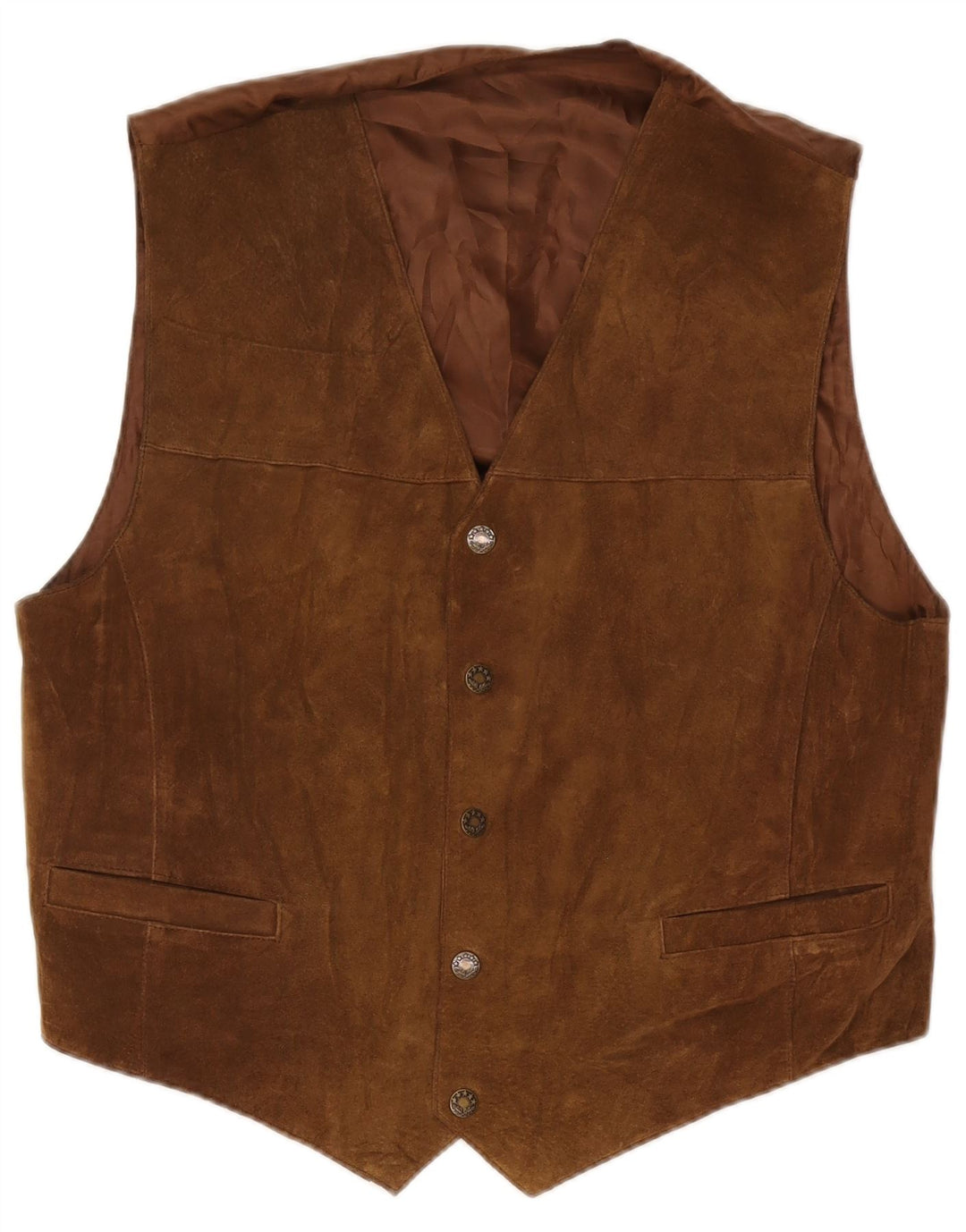 Colete masculino vintage de camurça IT 52 grande couro marrom