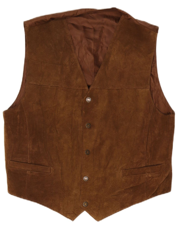 Colete masculino vintage de camurça IT 52 grande couro marrom