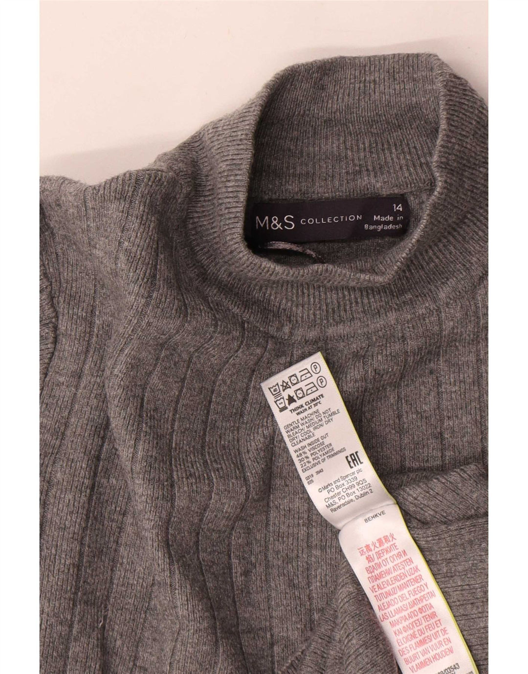Suéter feminino Marks & Spencer com gola tartaruga Reino Unido 14 grande viscose cinza