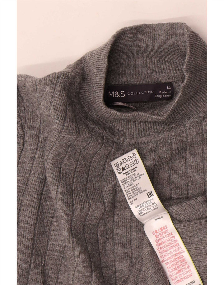 Suéter feminino Marks & Spencer com gola tartaruga Reino Unido 14 grande viscose cinza