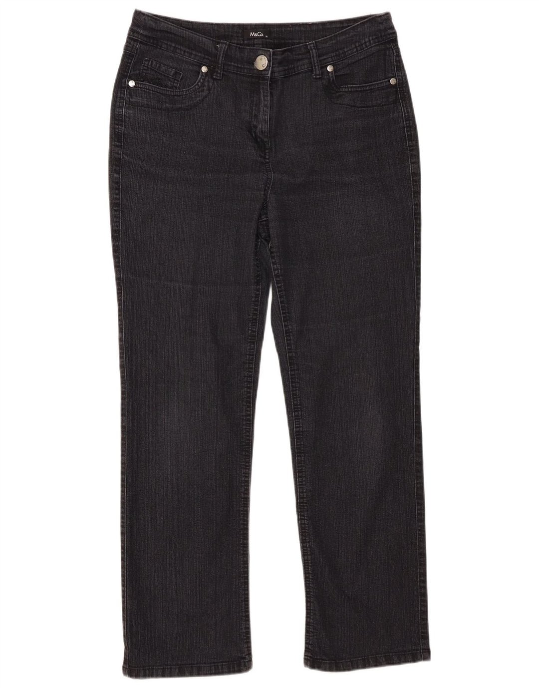 Calça jeans reta feminina M&Co UK 14 grande W34 L27 preta