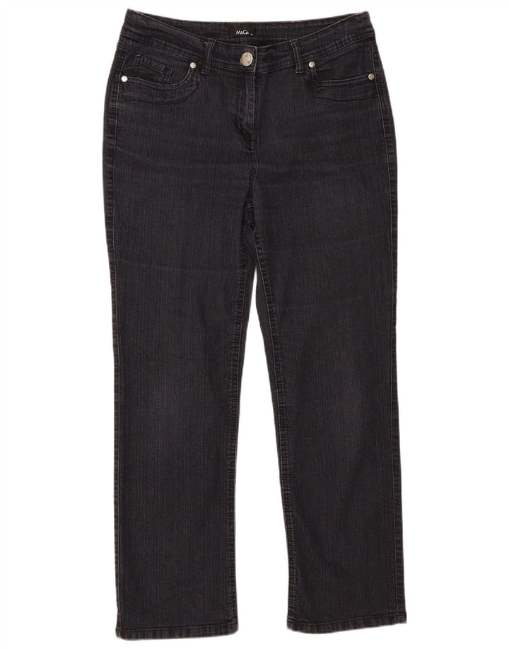 Calça jeans reta feminina M&Co UK 14 grande W34 L27 preta