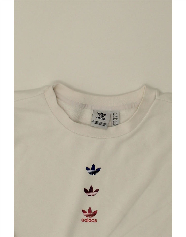 ADIDAS Womens Oversized Sweatshirt Jumper UK 4 XS  White Cotton Vintage Adidas and Second-Hand Adidas from Messina Hembry 