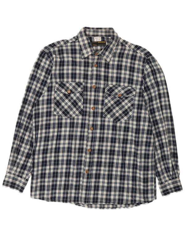 Camisa masculina de flanela Crown tamanho 44 XL azul marinho xadrez algodão