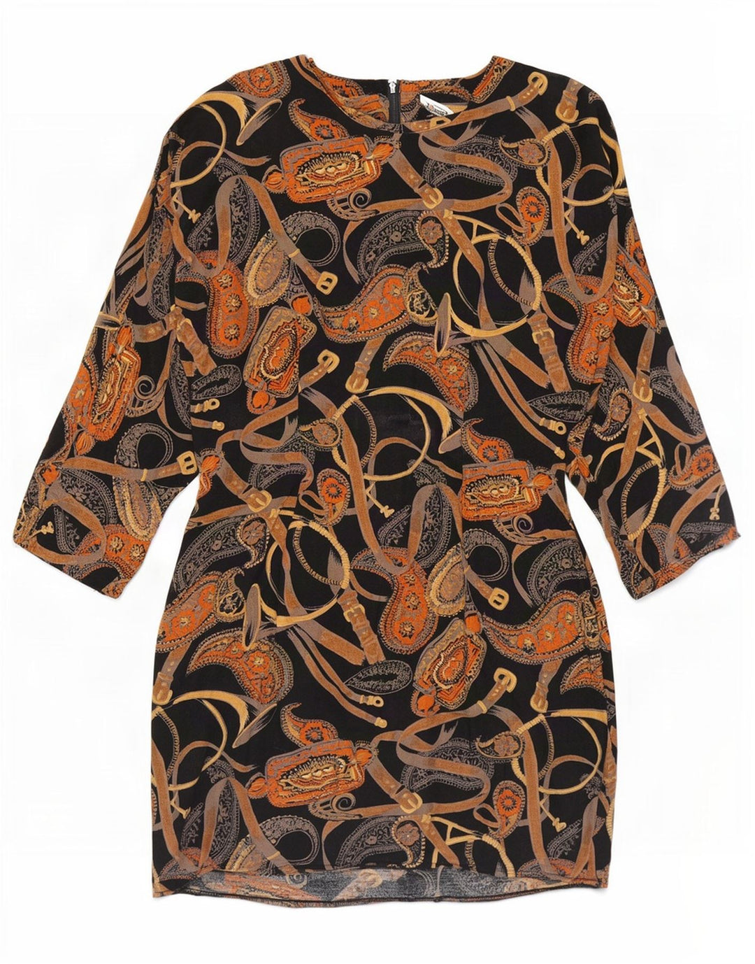 Vestido feminino Perceptions manga 3/4 com bainha UK 8 pequeno preto paisley
