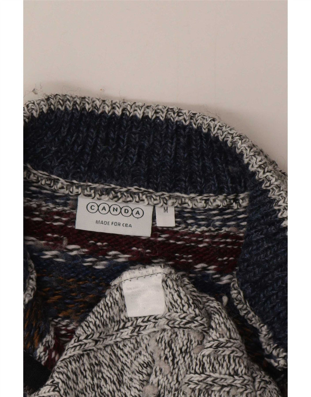 Suéter masculino Canda com zíper e gola redonda cinza médio Fair Isle acrílico