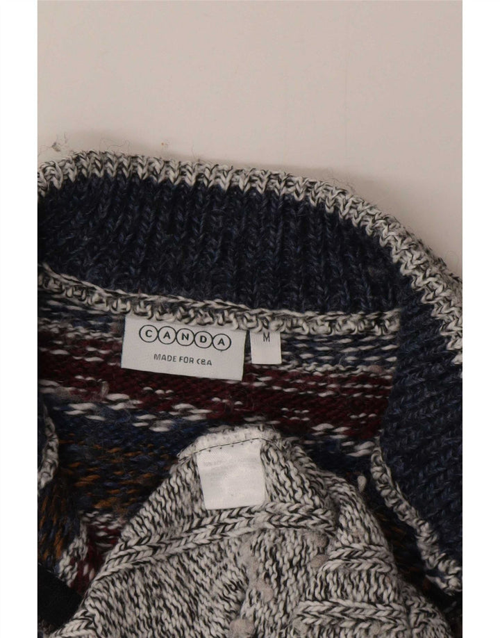Suéter masculino Canda com zíper e gola redonda cinza médio Fair Isle acrílico