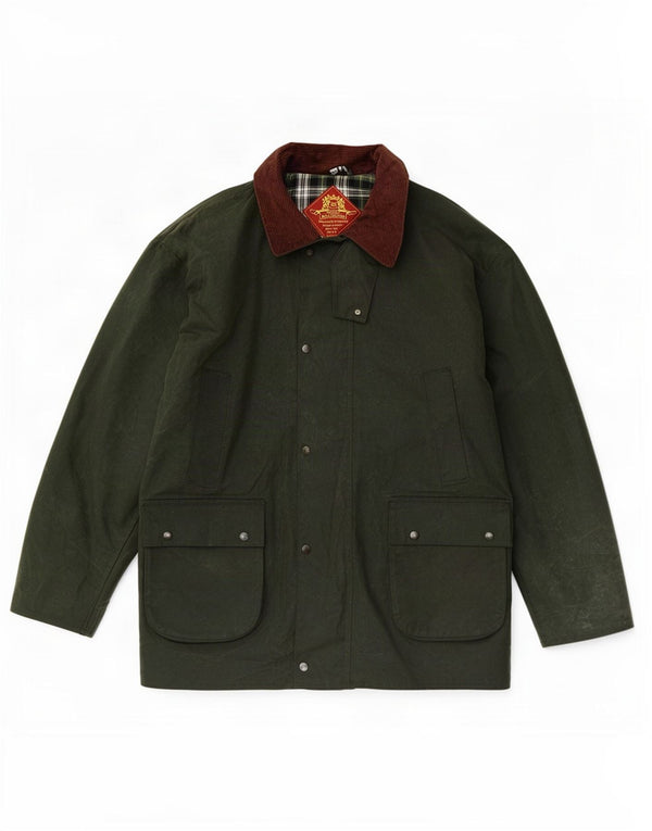 Jaqueta masculina de algodão encerado Royal Spencer UK 46 3XL verde colorblock