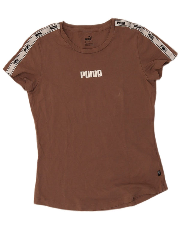 Puma Camiseta Feminina Graphic Top UK 10 Pequeno Algodão Marrom