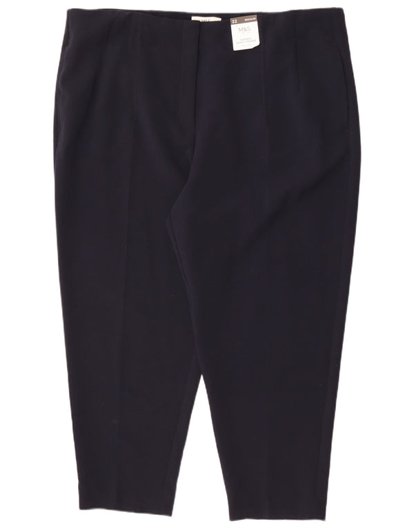 Calça feminina cortada de cintura alta Marks & Spencer Reino Unido 22 3XL W42 L26 Marinha B