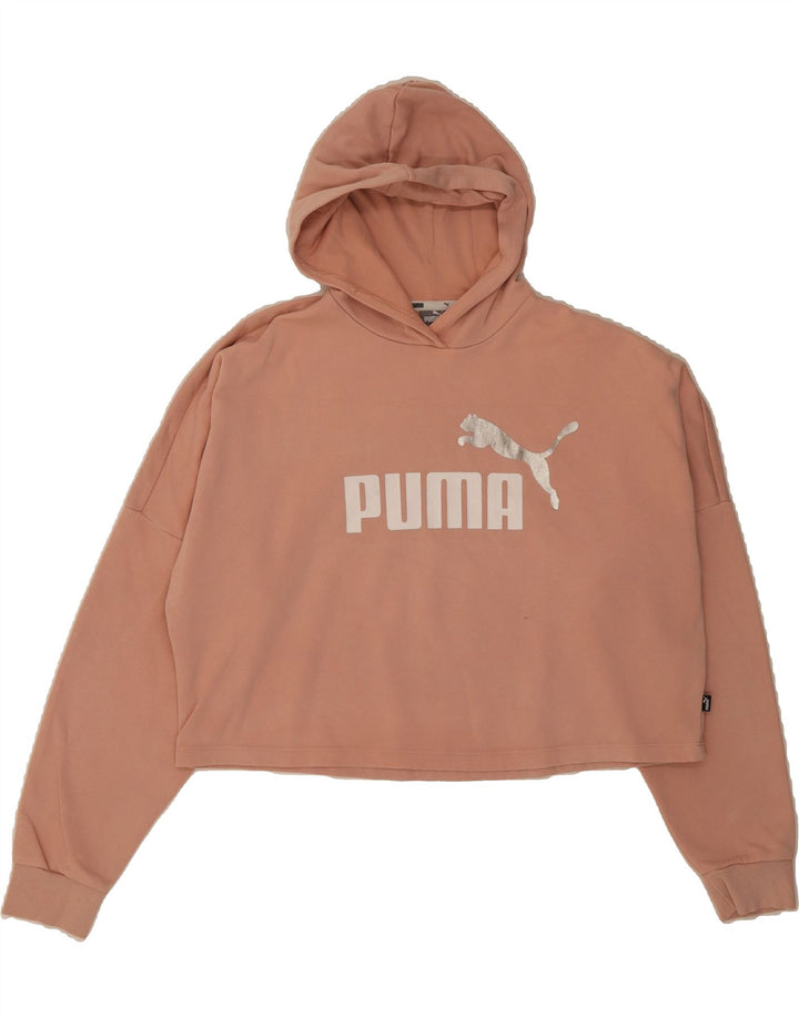 PUMA Girls Oversized Crop Graphic Hoodie Jumper 15-16 Years Beige Cotton Vintage Puma and Second-Hand Puma from Messina Hembry 