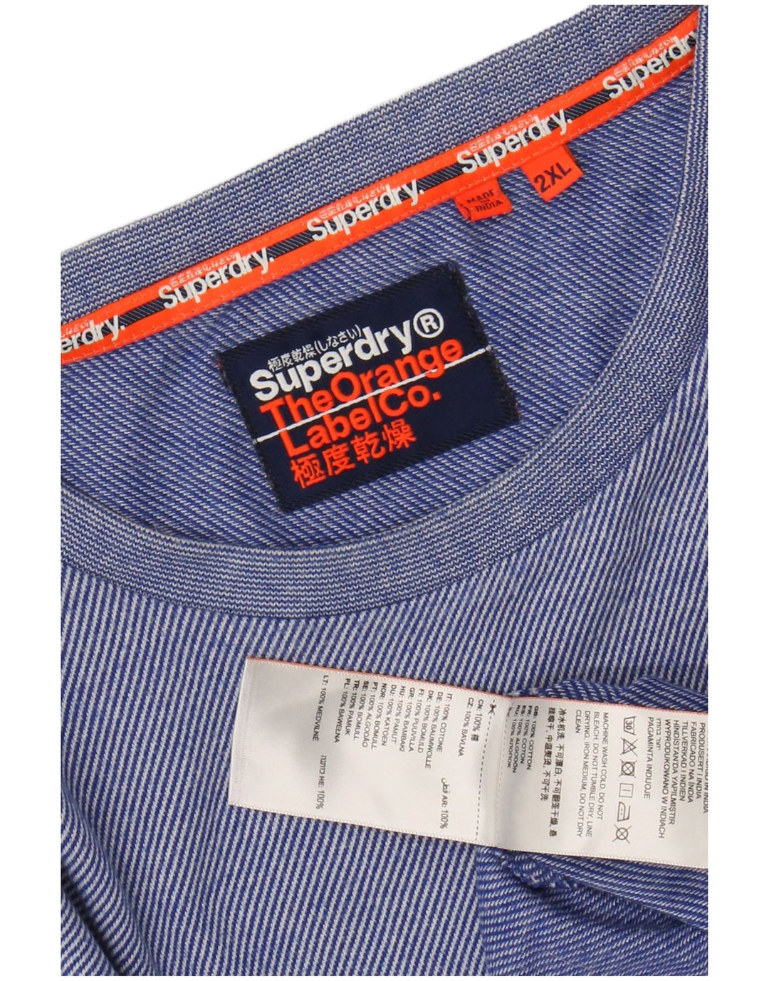 Camiseta masculina SUPERDRY Top 2XL algodão listrado azul
