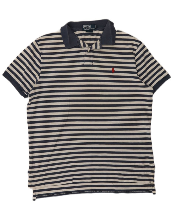 Camisa Polo Ralph Lauren Masculina Custom Fit Grande Algodão Listrado Azul Marinho