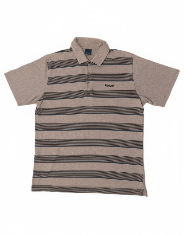 Camisa polo masculina Reebok médio cinza listrado algodão