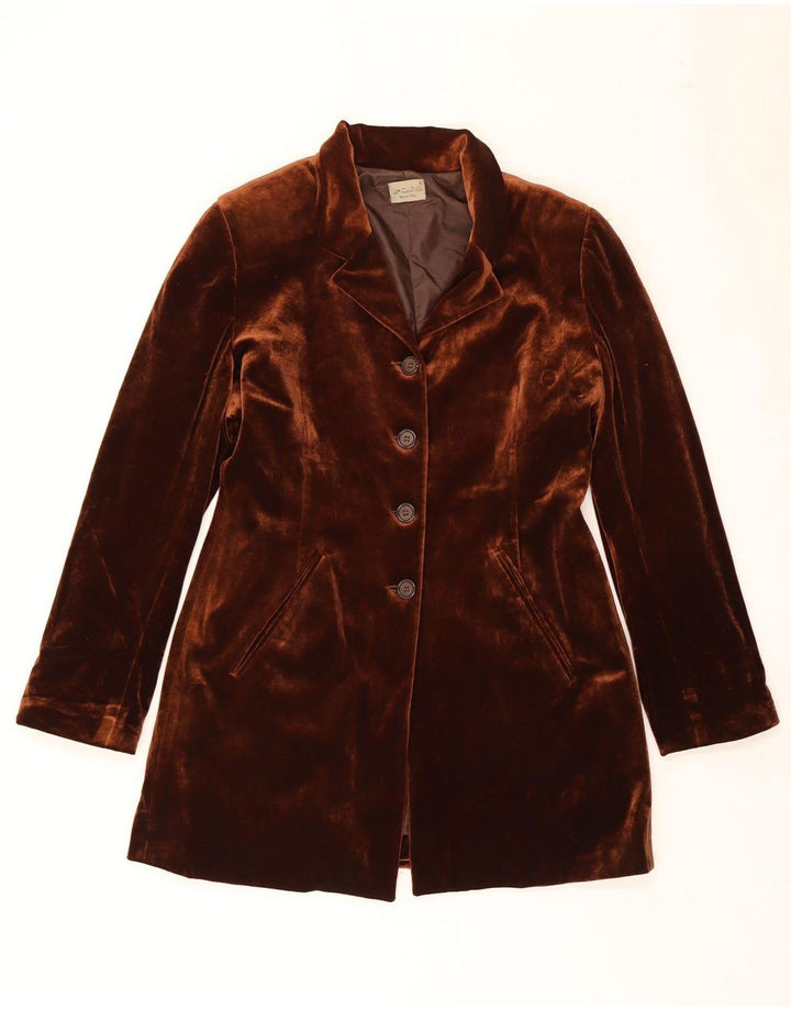 Jaqueta blazer feminina vintage de veludo com 1 botão Reino Unido 14 marrom médio clássico
