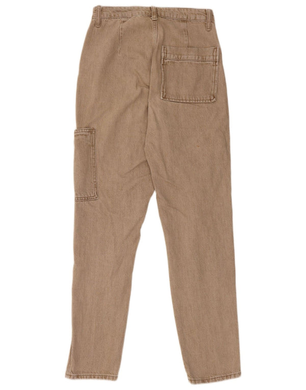 Calça jeans feminina Topshop Mom Cargo cintura alta W26 L32 algodão bege