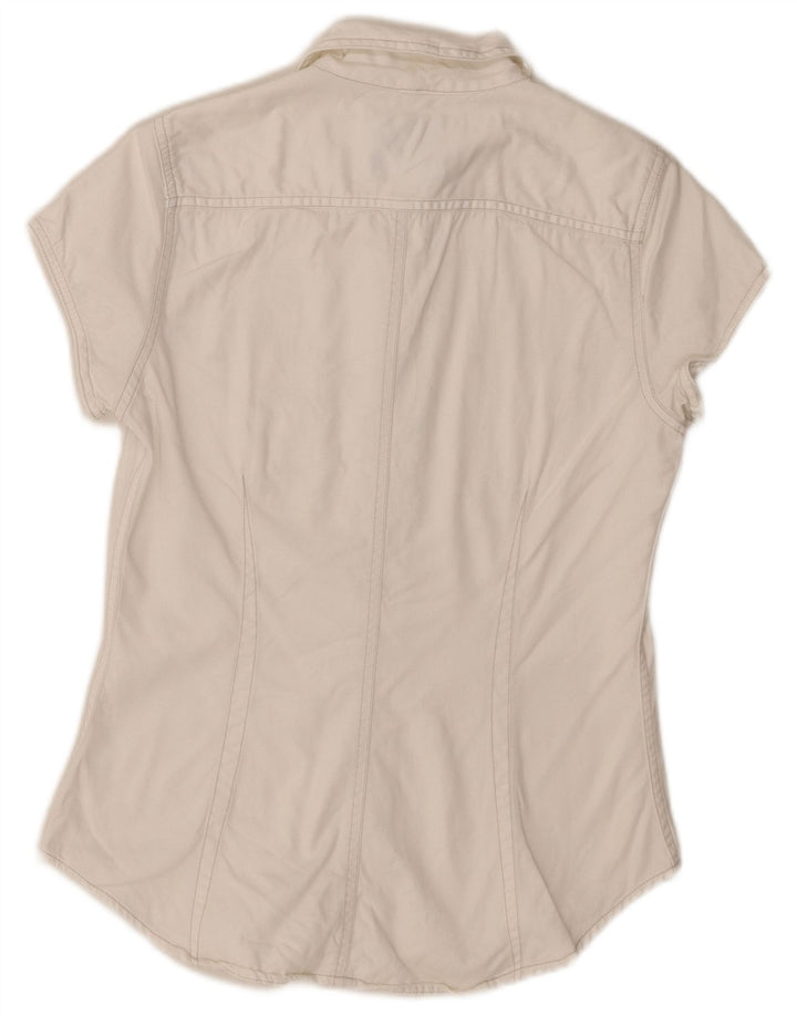 Camisa jeans feminina de manga curta Levi's UK 12 algodão branco médio
