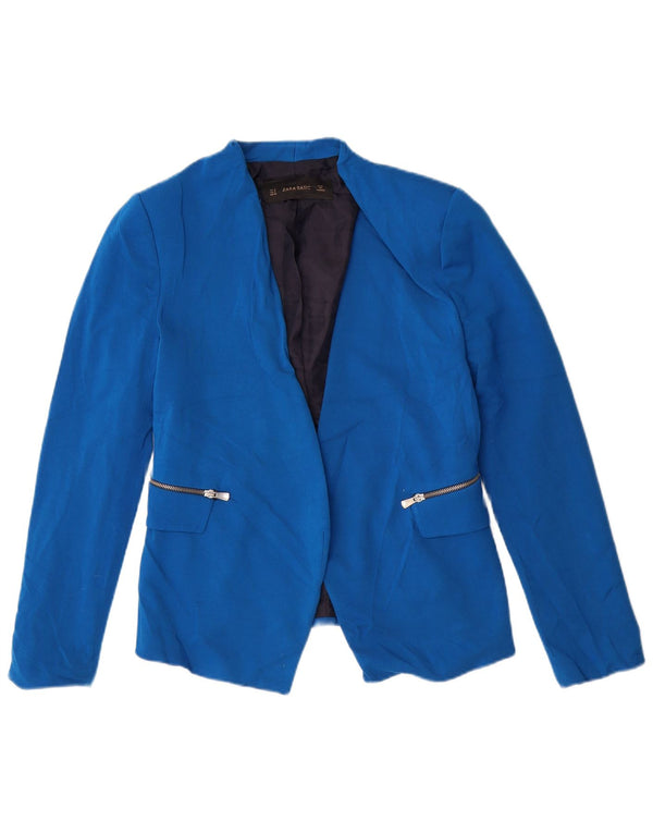 Jaqueta Zara Womens Open Blazer UK 12 Poliéster Azul Médio