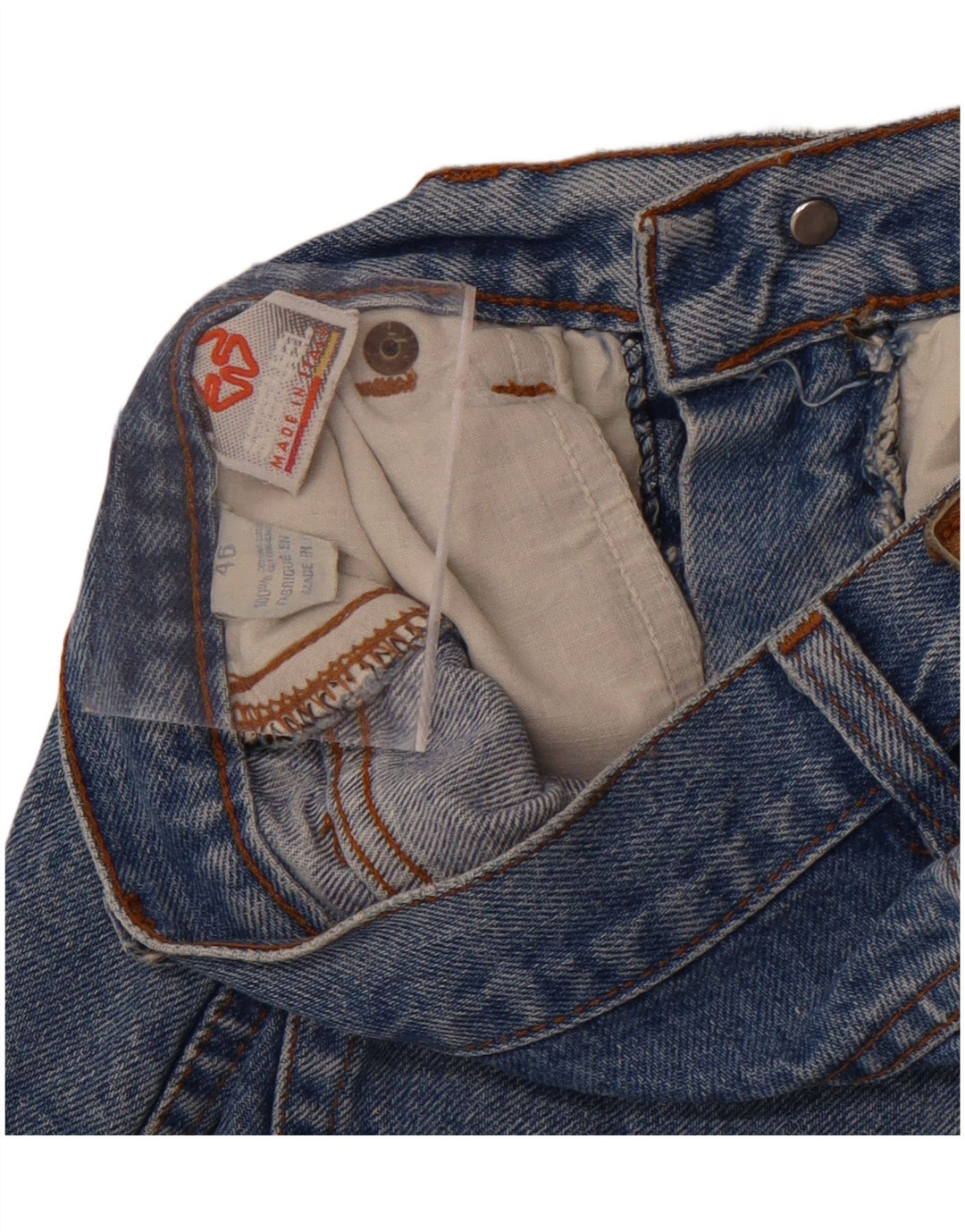 Saia jeans feminina Stefanel de cintura alta IT 46 grande W28 algodão azul