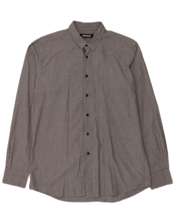 Camisa masculina DKNY de algodão listrado cinza médio
