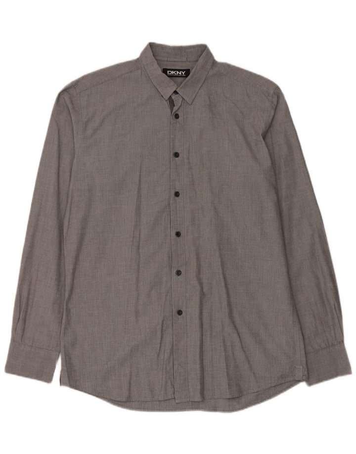 Camisa masculina DKNY de algodão listrado cinza médio