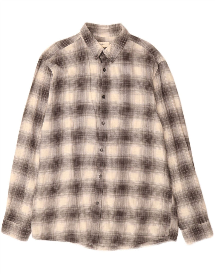Camisa masculina de flanela de ajuste regular MARKS & SPENCER grande algodão xadrez cinza